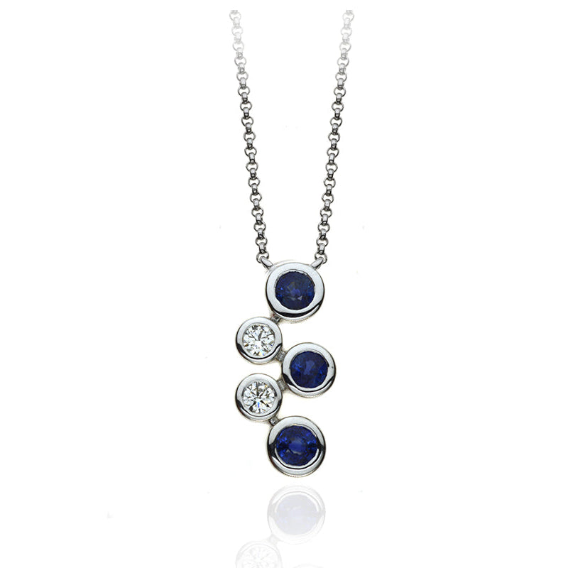 P-67501-SA-W  Diamond & Sapphire Five Stone Bubble Pendant & Chain