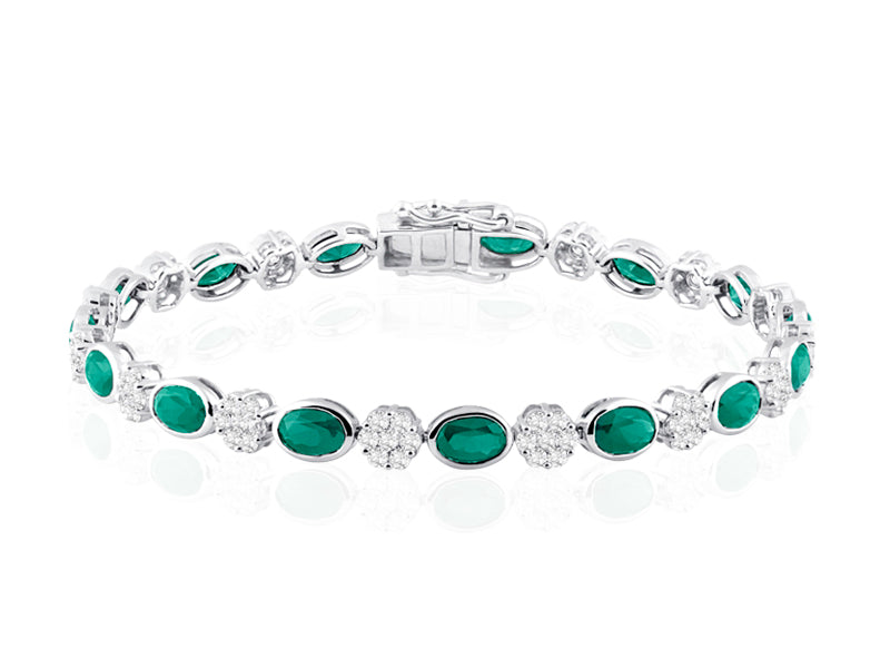 B-30580-EM-W  Diamond & Emerald Bracelet