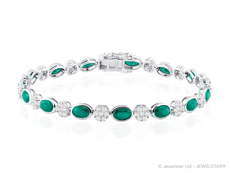 B-30580-EM-W  Diamond & Emerald Bracelet