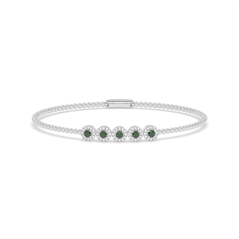 B-86047-EM-W  Lab Diamond & Emerald Flexi Bangle