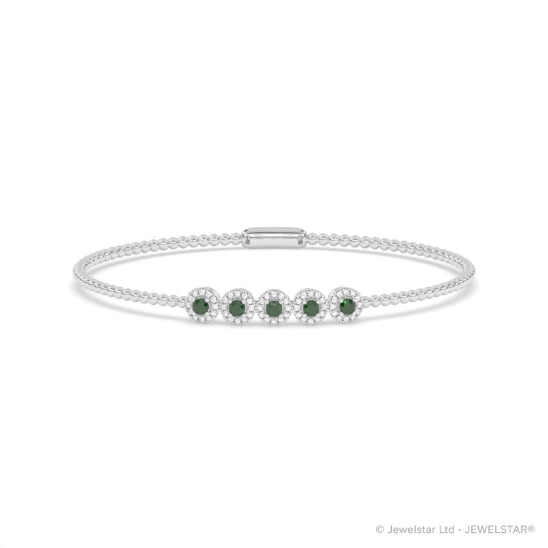 B-86047-EM-W  Lab Diamond & Emerald Flexi Bangle
