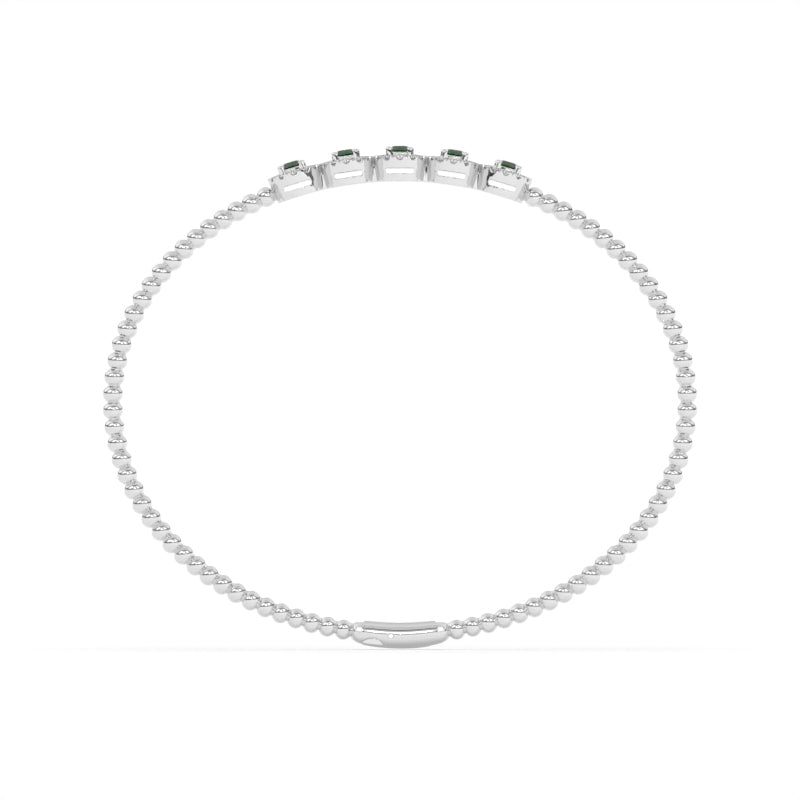 B-86047-EM-W  Lab Diamond & Emerald Flexi Bangle
