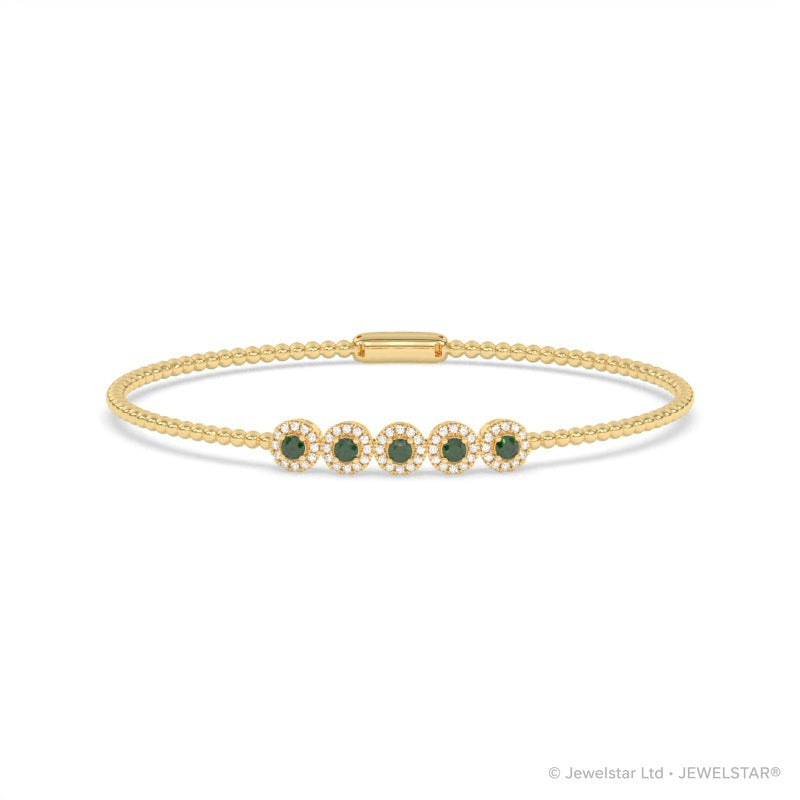 B-86047-EM-Y  Lab Diamond & Emerald Flexi Bangle