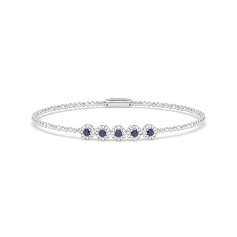 B-86047-SA-W  Lab Diamond & Sapphire Flexi Bangle