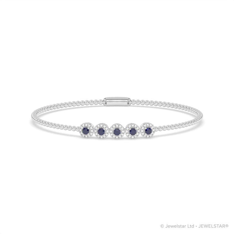 B-86047-SA-W  Lab Diamond & Sapphire Flexi Bangle