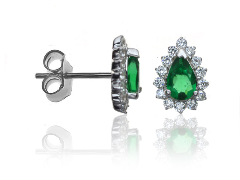 E-14234-EM-W  Diamond & Emerald Cluster Earrings