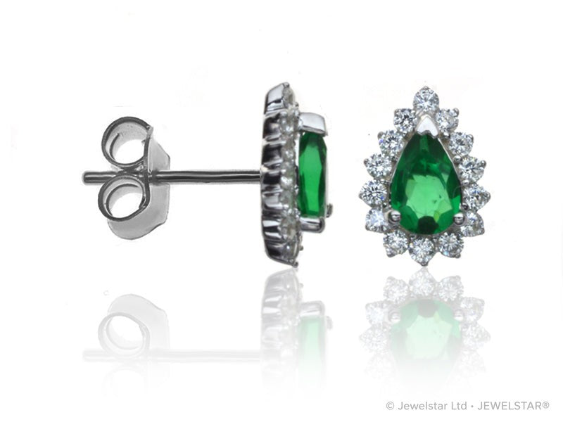 E-14234-EM-W  Diamond & Emerald Cluster Earrings