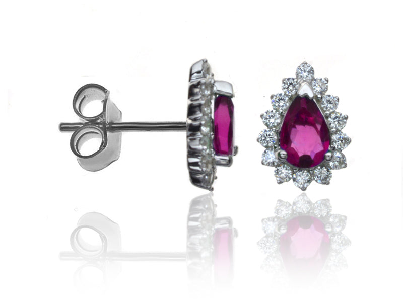 E-14234-RU-W  Diamond & Ruby Cluster Earrings
