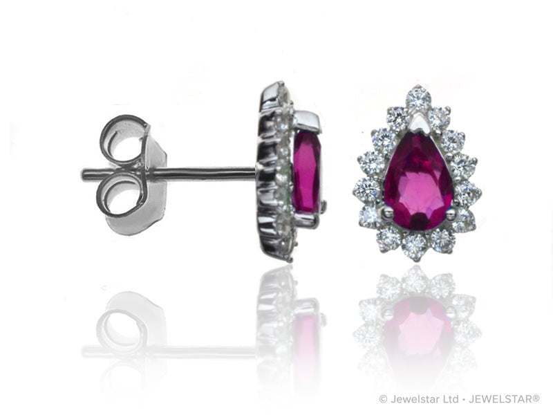 E-14234-RU-W  Diamond & Ruby Cluster Earrings