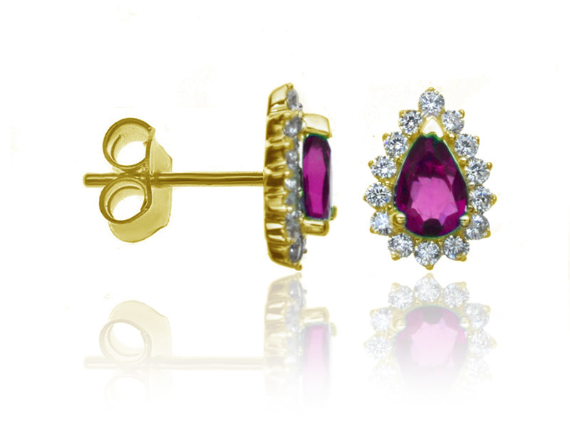 E-14234-RU-Y  Diamond & Ruby Cluster Earrings
