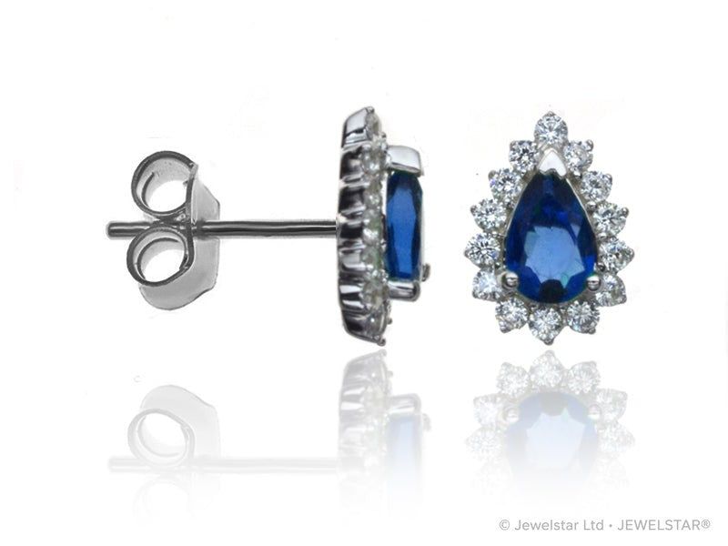 E-14234-SA-W  Diamond & Sapphire Cluster Earrings