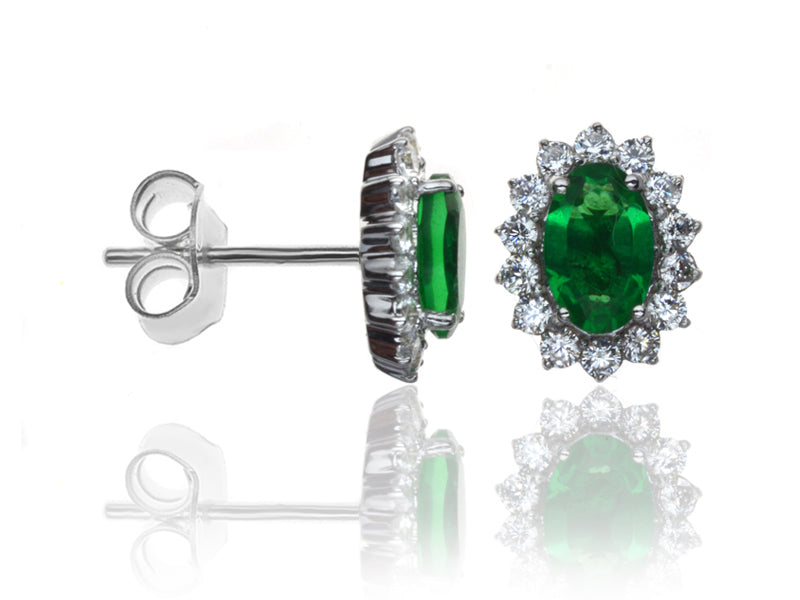 E-14236-EM-W  Diamond & Emerald Cluster Earrings