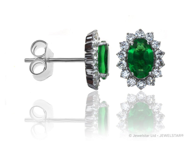 E-14236-EM-W  Diamond & Emerald Cluster Earrings