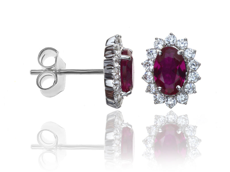 E-14236-RU-W  Diamond & Ruby Cluster Earrings