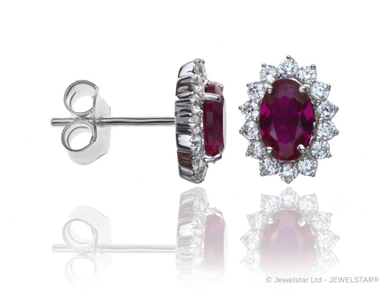 E-14236-RU-W  Diamond & Ruby Cluster Earrings