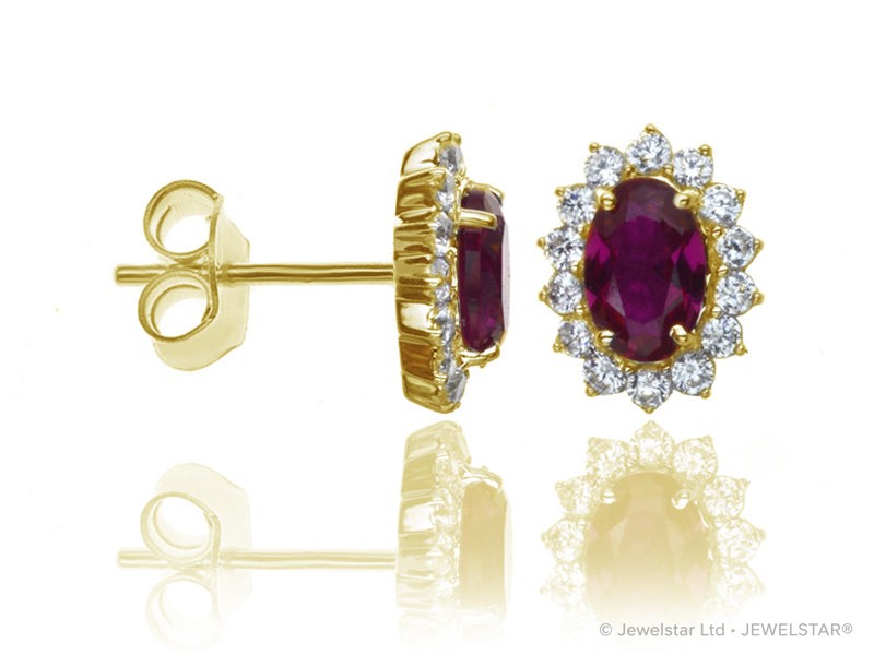 E-14236-RU-Y  Diamond & Ruby Cluster Earrings