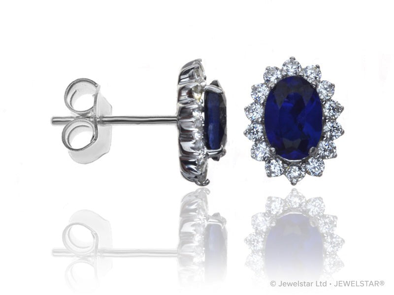E-14236-SA-W  Diamond & Sapphire Cluster Earrings