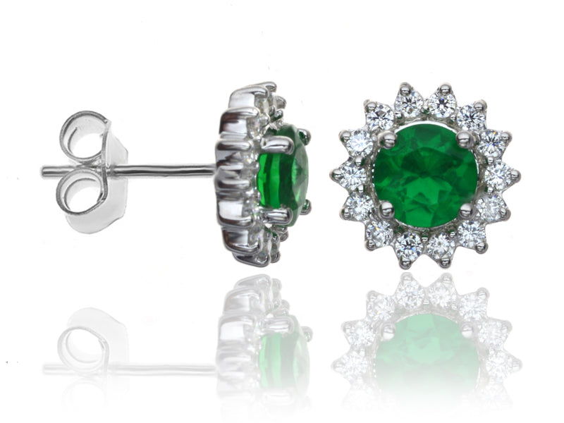 E-16329-EM-W  Diamond & Emerald Cluster Earrings