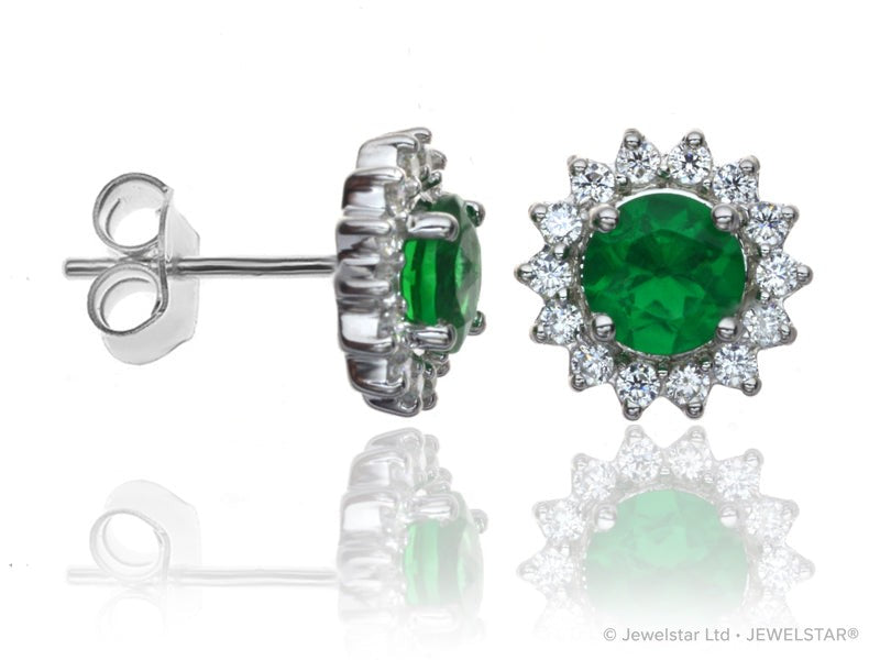 E-16329-EM-W  Diamond & Emerald Cluster Earrings