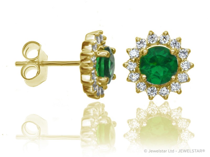 E-16329-EM-Y  Diamond & Emerald Cluster Earrings