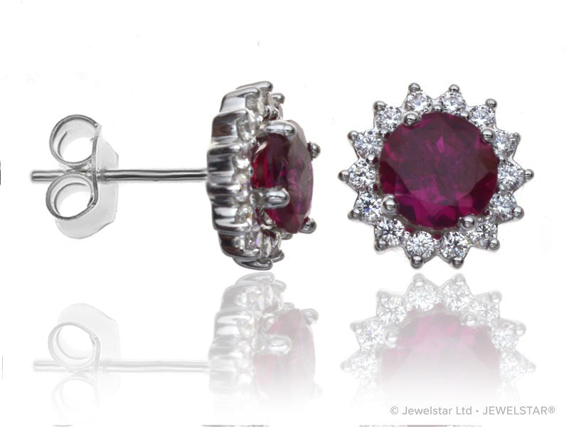 E-16329-RU-W  Diamond & Ruby Cluster Earrings