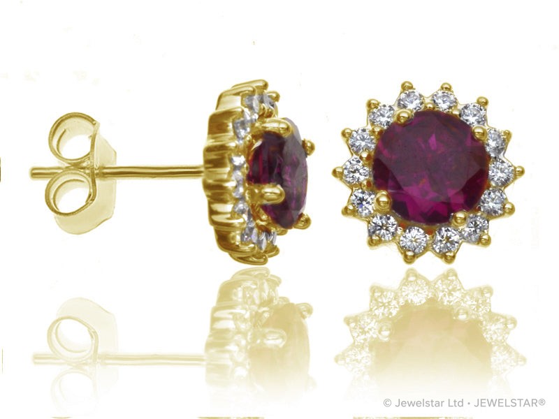 E-16329-RU-Y  Diamond & Ruby Cluster Earrings