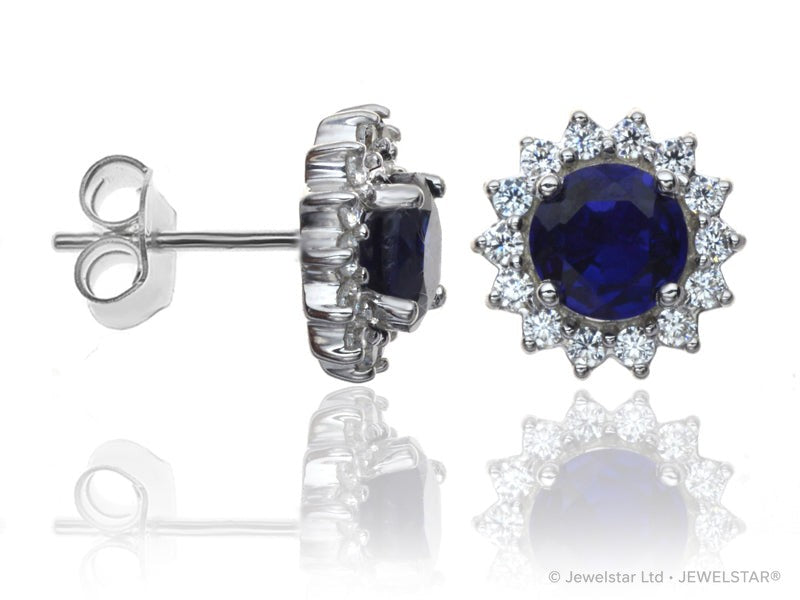 E-16329-SA-W  Diamond & Sapphire Cluster Earrings