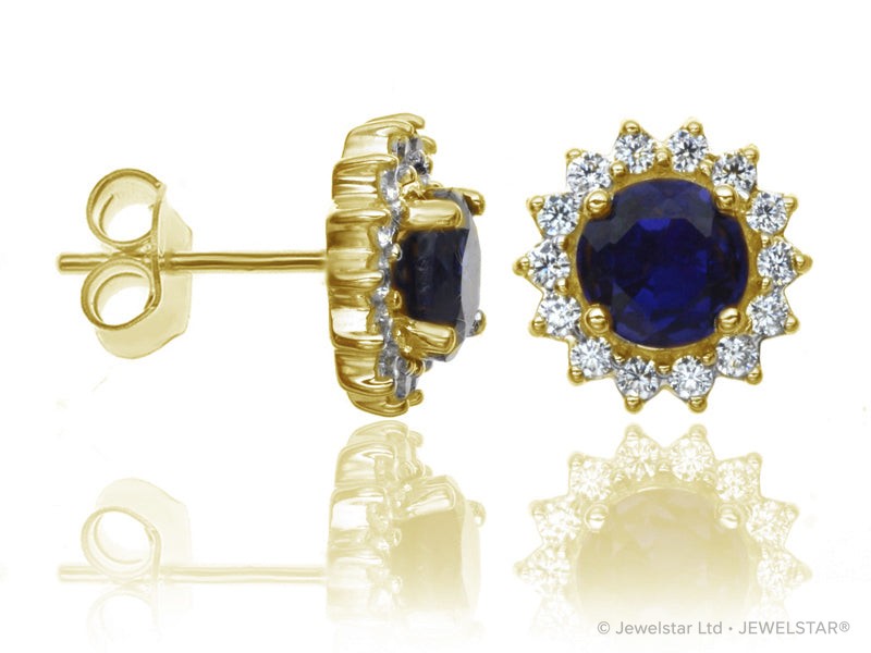 E-16329-SA-Y  Diamond & Sapphire Cluster Earrings
