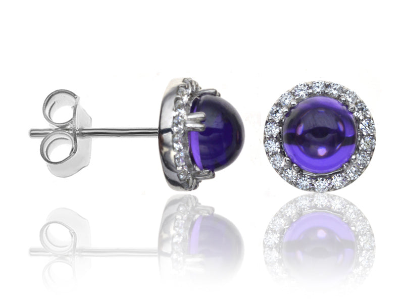 E-42121-AM-W   Diamond & Amethyst Cluster Earrings