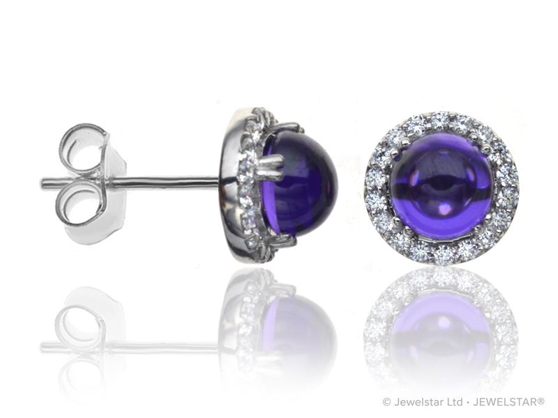 E-42121-AM-W   Diamond & Amethyst Cluster Earrings