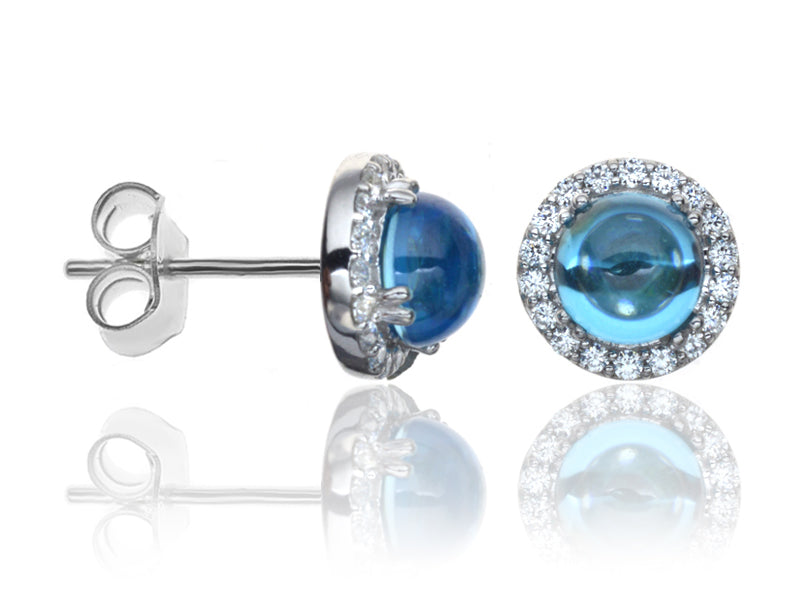 E-42121-BT-W   Diamond & Blue Topaz Cluster Earrings