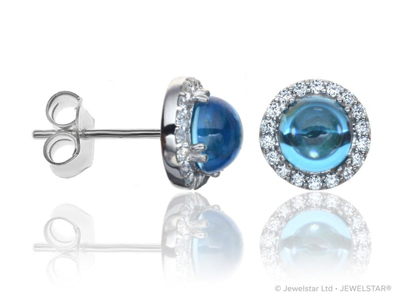 E-42121-BT-W   Diamond & Blue Topaz Cluster Earrings
