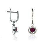 E-42346-RU-W - Diamond & Ruby Halo Drop Earrings