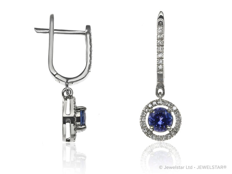 E-42346-SA-W  Diamond & Sapphire Halo Drop Earrings