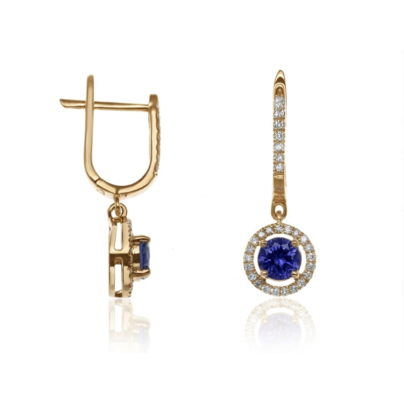 E-42346-SA-Y  Diamond & Sapphire Halo Drop Earrings