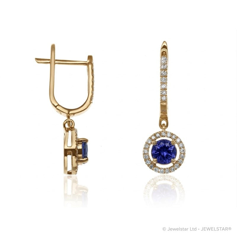 E-42346-SA-Y  Diamond & Sapphire Halo Drop Earrings