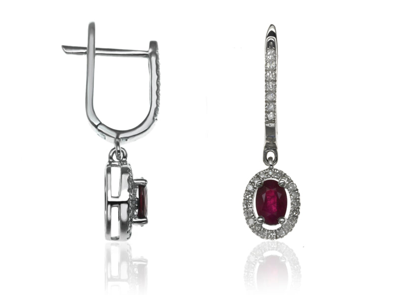 E-42347-RU-W  Diamond & Ruby Halo Drop Earrings