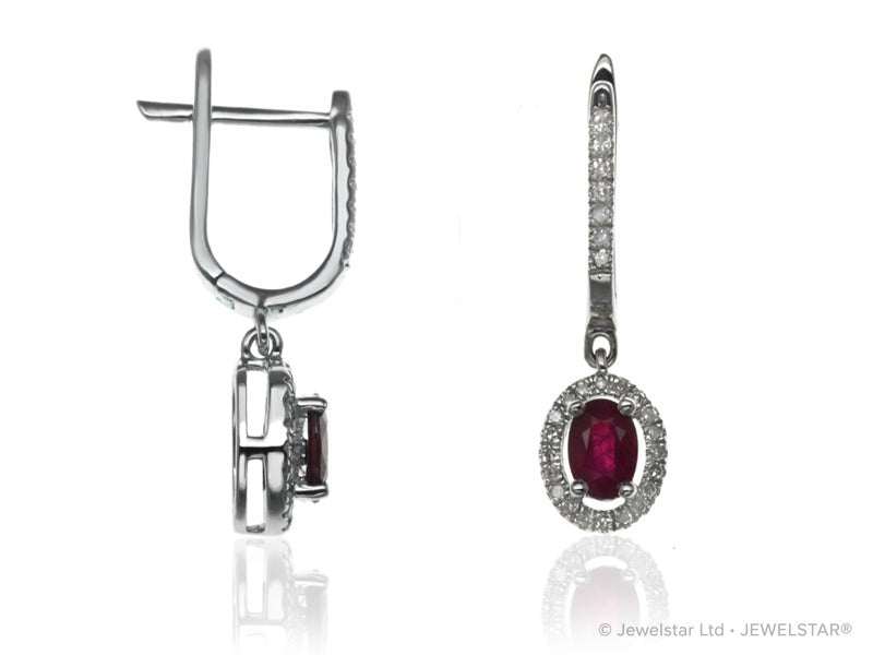 E-42347-RU-W  Diamond & Ruby Halo Drop Earrings