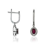 E-42347-RU-W - Diamond & Ruby Halo Drop Earrings