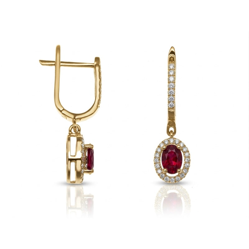 E-42347-RU-Y  Diamond & Ruby Halo Earrings