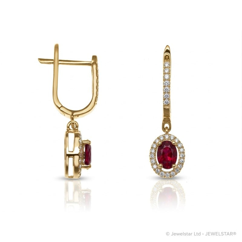 E-42347-RU-Y  Diamond & Ruby Halo Earrings