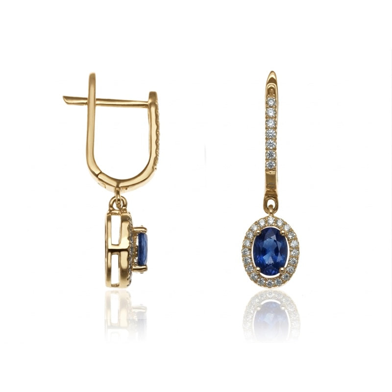 E-42347-SA-Y  Diamond & Sapphire Halo Drop Earrings