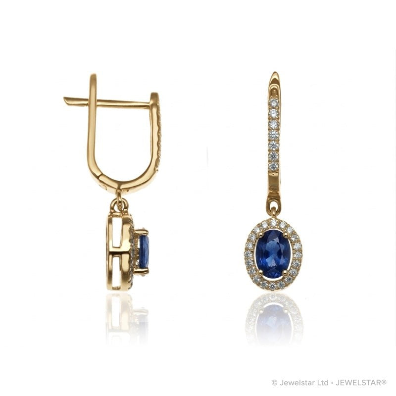E-42347-SA-Y  Diamond & Sapphire Halo Drop Earrings
