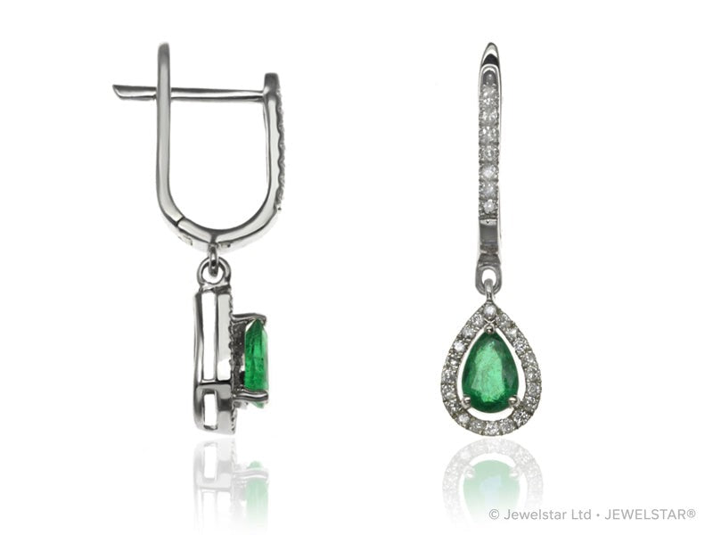 E-42348-EM-W  Diamond & Emerald Halo Drop Earrings