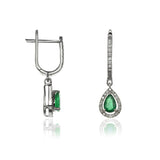 E-42348-EM-W - Diamond & Emerald Halo Drop Earrings