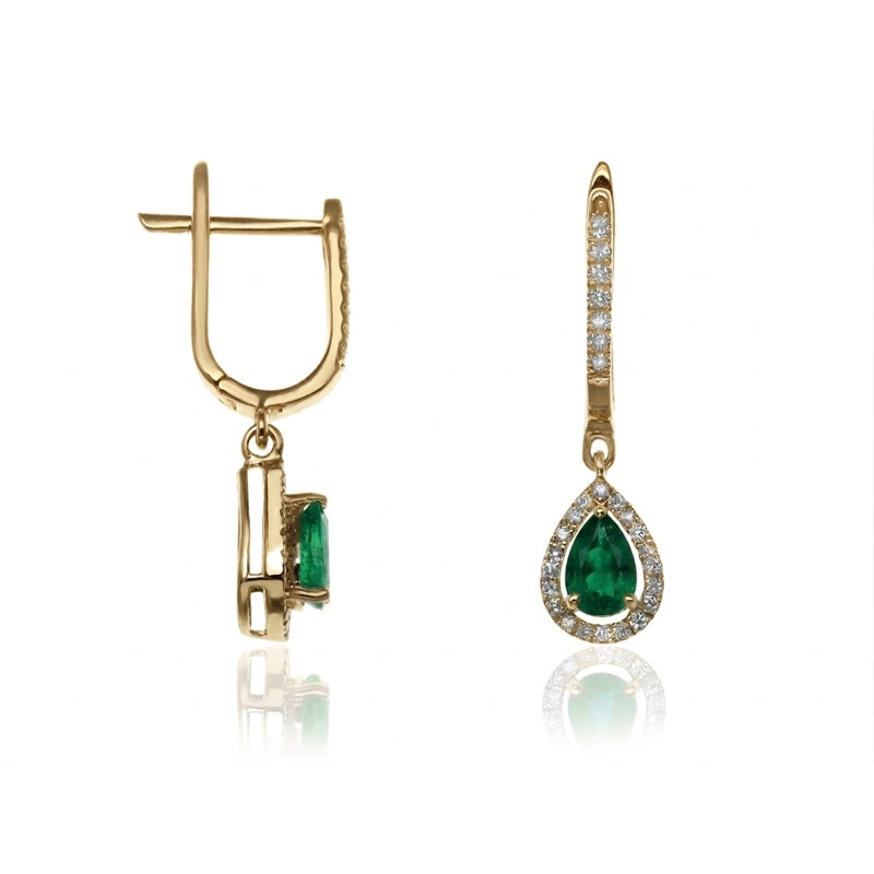E-42348-EM-Y  Diamond & Emerald Halo Drop Earrings