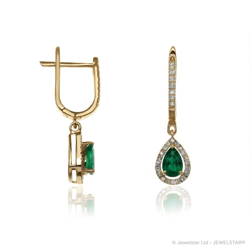 E-42348-EM-Y  Diamond & Emerald Halo Drop Earrings