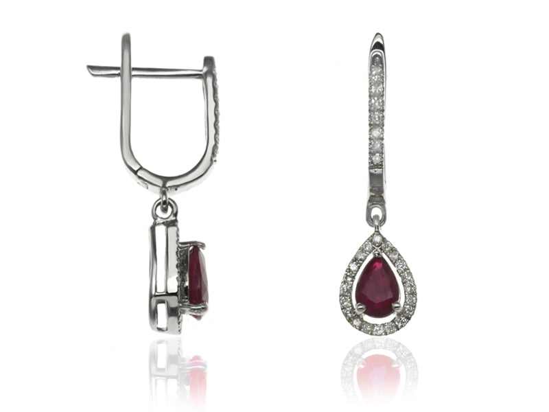 E-42348-RU-W  Diamond & Ruby Halo Drop Earrings