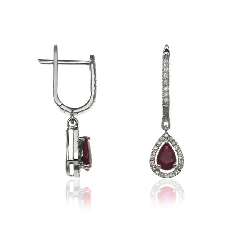 E-42348-RU-W  Diamond & Ruby Halo Drop Earrings