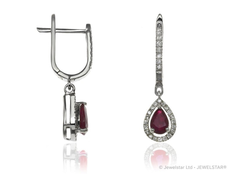 E-42348-RU-W  Diamond & Ruby Halo Drop Earrings
